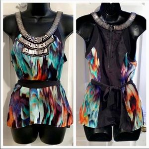 Bebe Multi Color Silk Blouse | NWOT